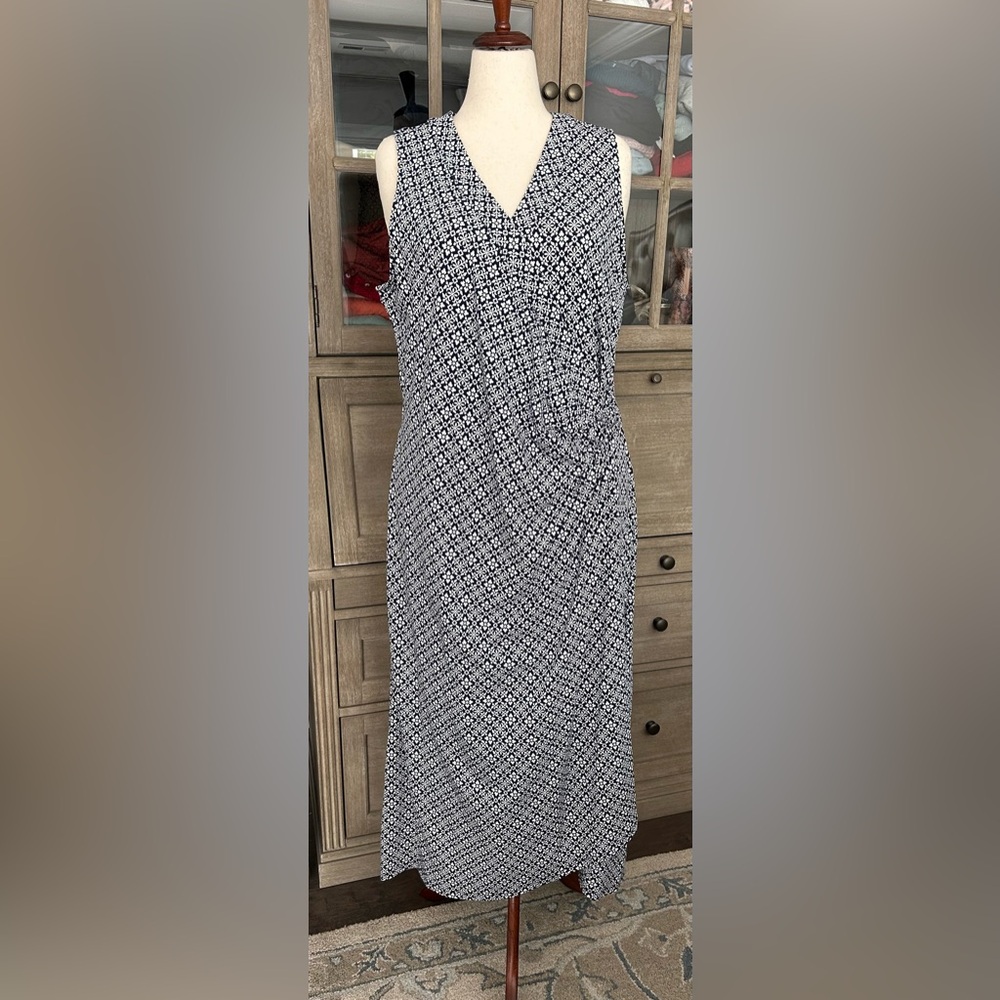 NWT Lands’ End Faux Wrap Blue and White Print Dress -2X